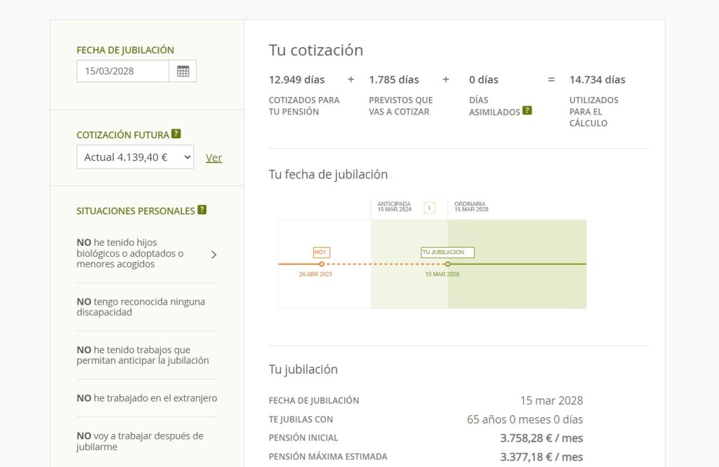 Simulador de pensiones de jubilación ofrecido por la Seguridad Social