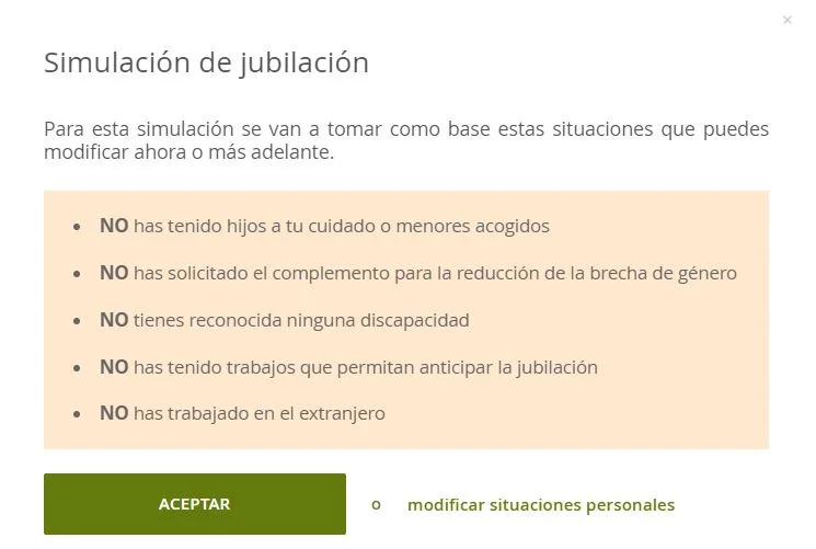 Cambiar circunstancias personales simulador jubilación