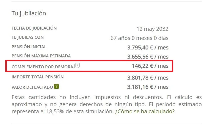 jubilación demorada simulador complemento